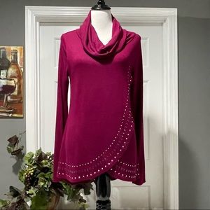Belldini Fuschia Embellished Cowl Neck Sweater - Size M